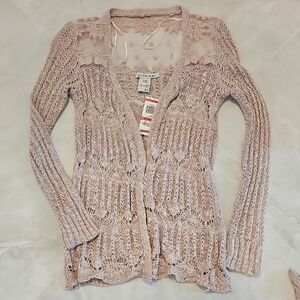 American Rag Floral Lace Cardigan in Light Pink